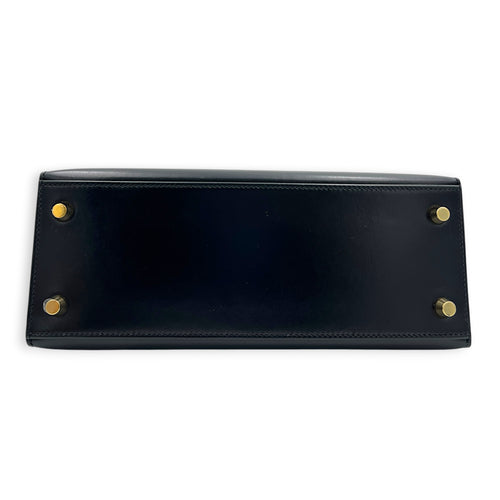Sellier Kelly 25 Black Top Handle Bag in Box, Gold hardware