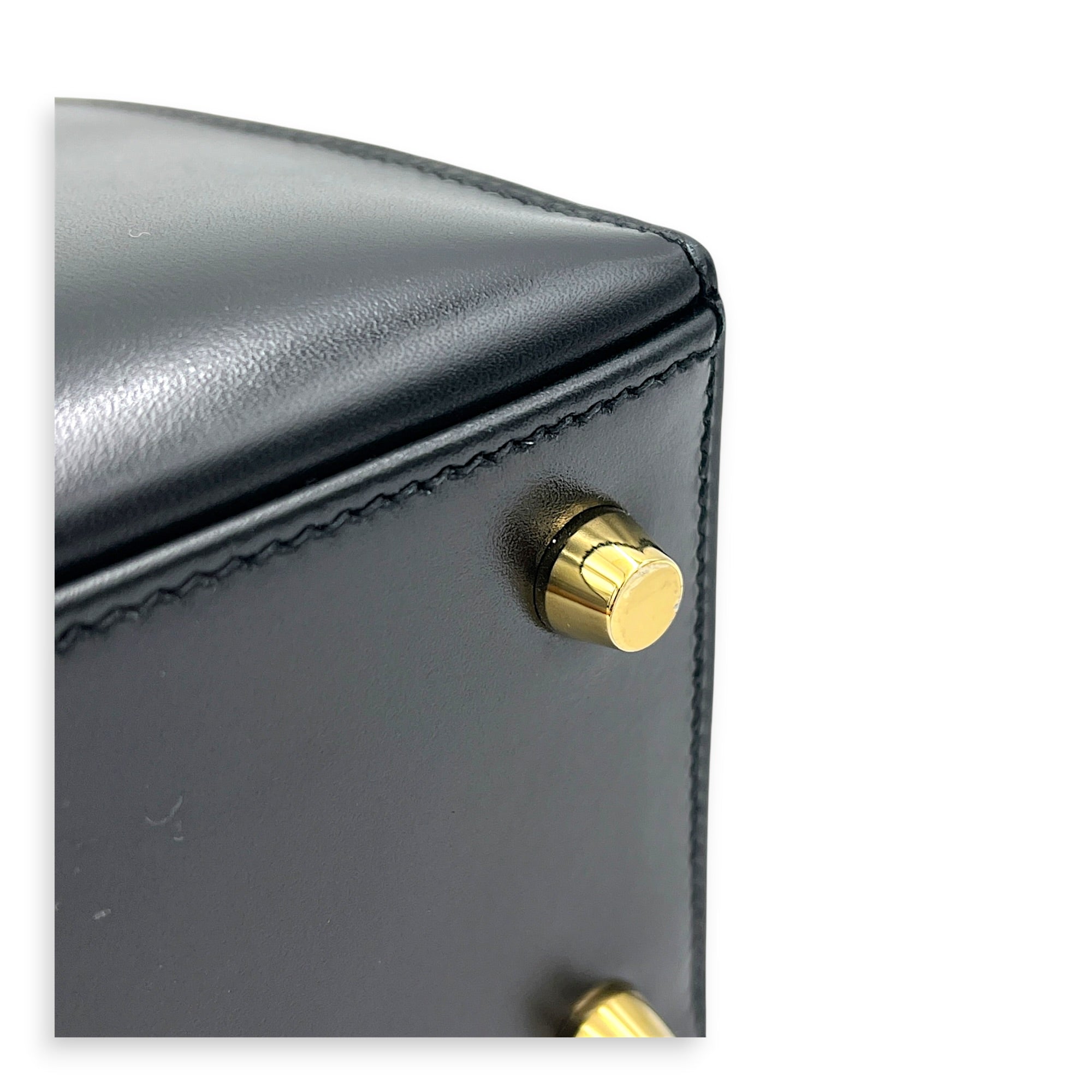 Sellier Kelly 25 Black Top Handle Bag in Box, Gold hardware