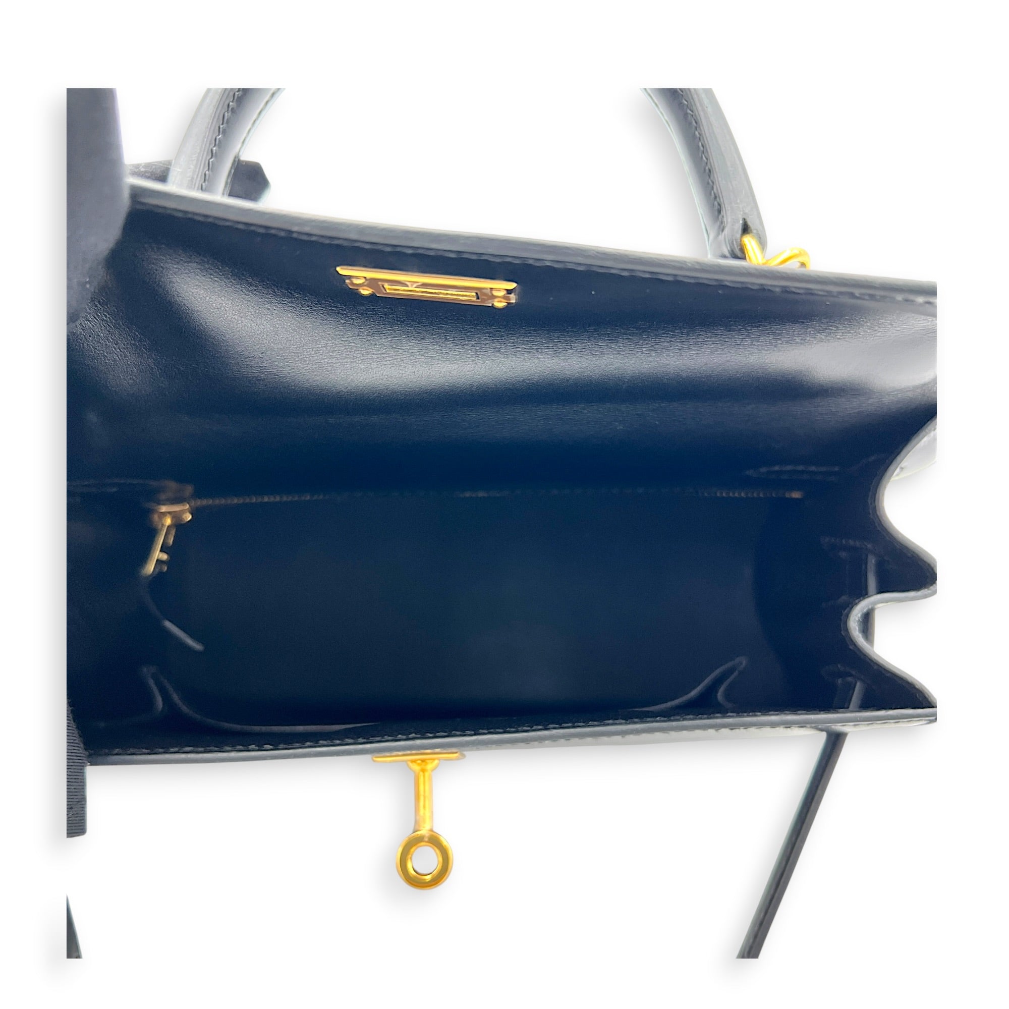 Sellier Kelly 25 Black Top Handle Bag in Box, Gold hardware