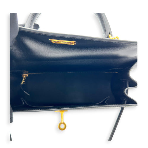 Sellier Kelly 25 Black Top Handle Bag in Box, Gold hardware