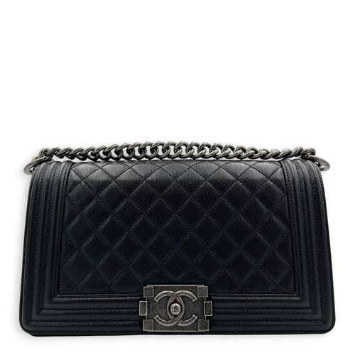 Boy Crossbody Bag Black in Caviar Leather, Ruthenium hardware