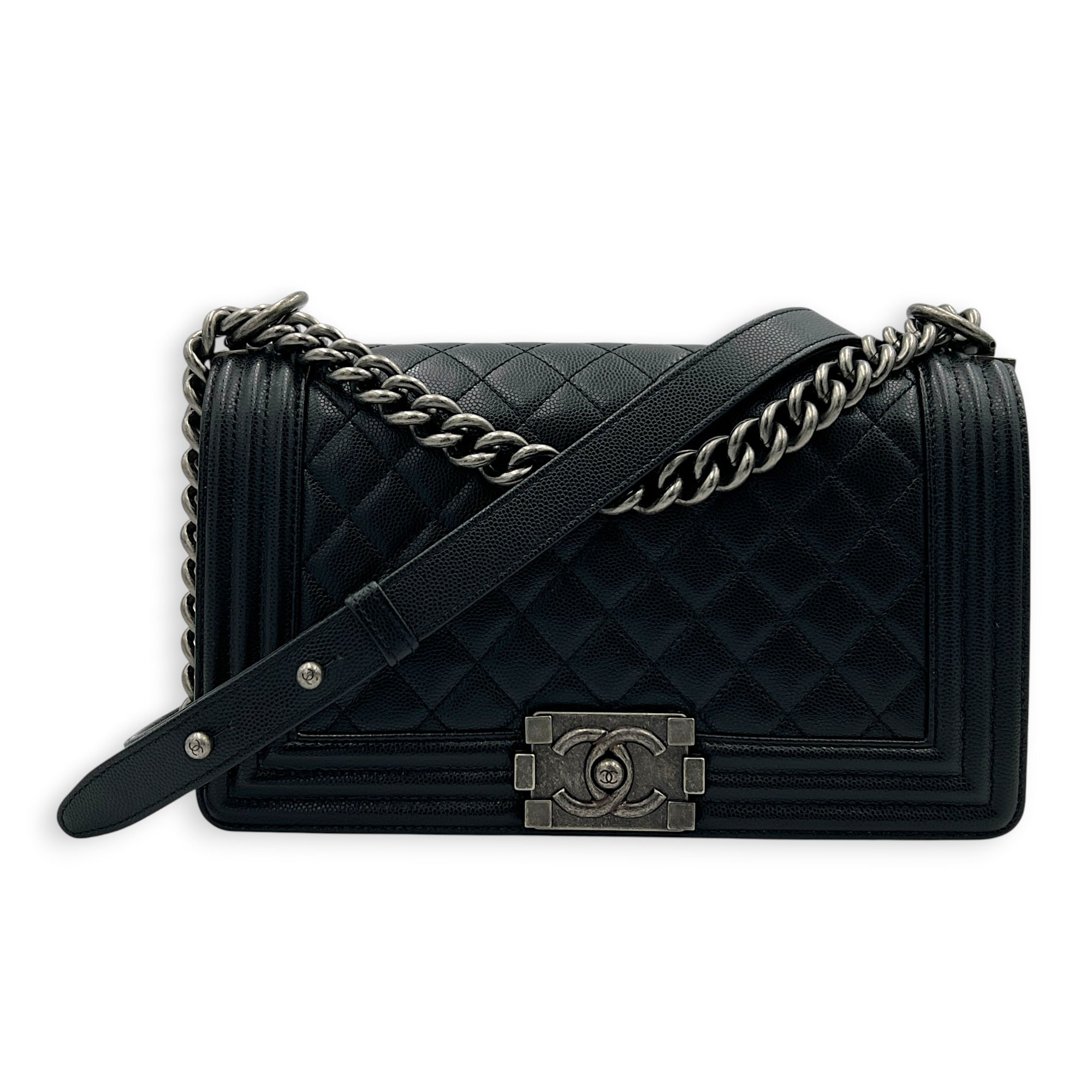 Boy Crossbody Bag Black in Caviar Leather, Ruthenium hardware