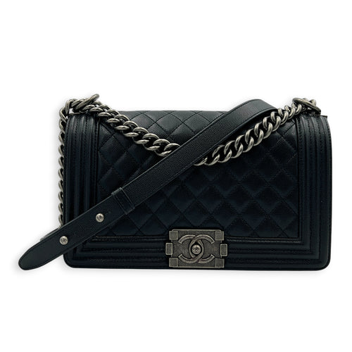Boy Crossbody Bag Black in Caviar Leather, Ruthenium hardware