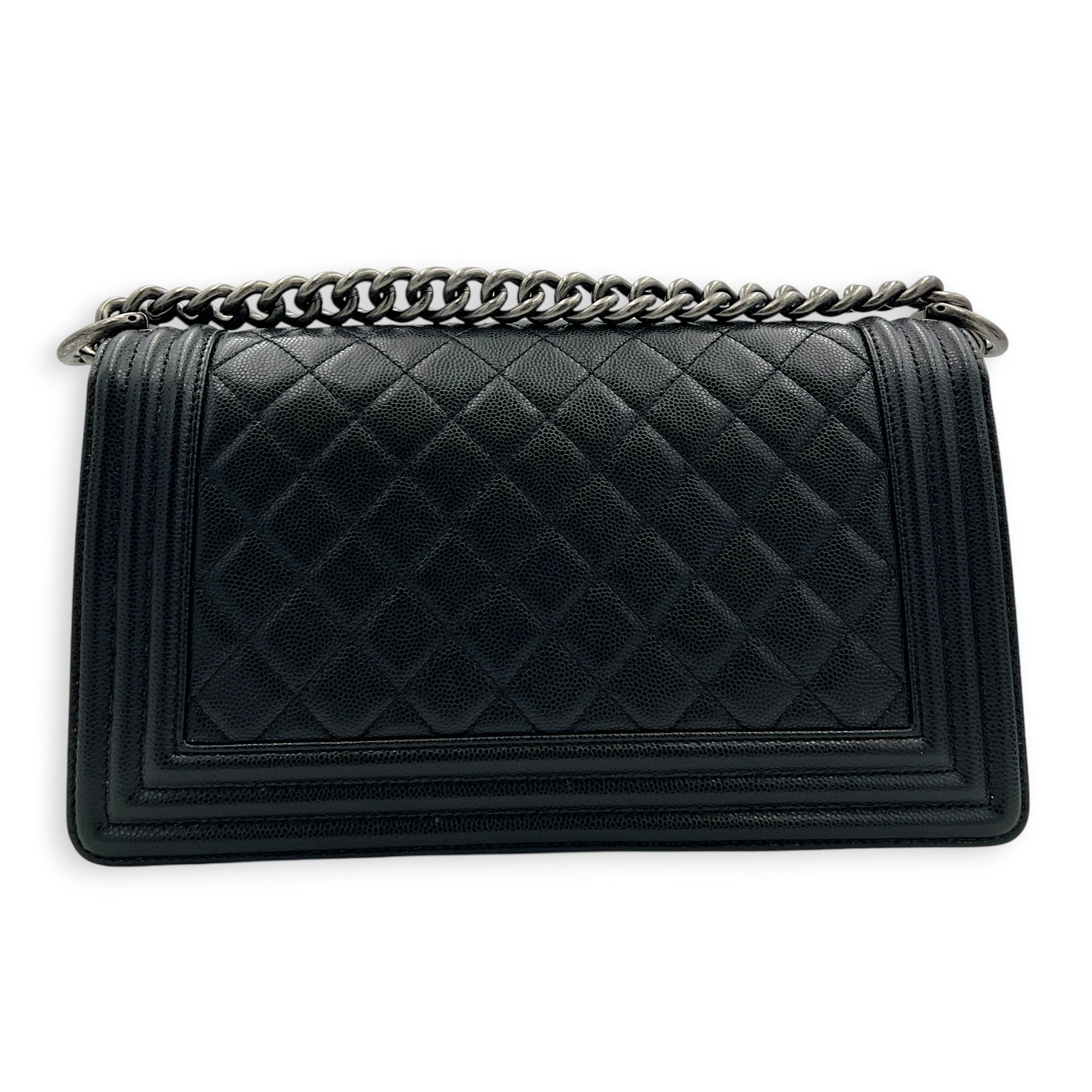 Boy Crossbody Bag Black in Caviar Leather, Ruthenium hardware