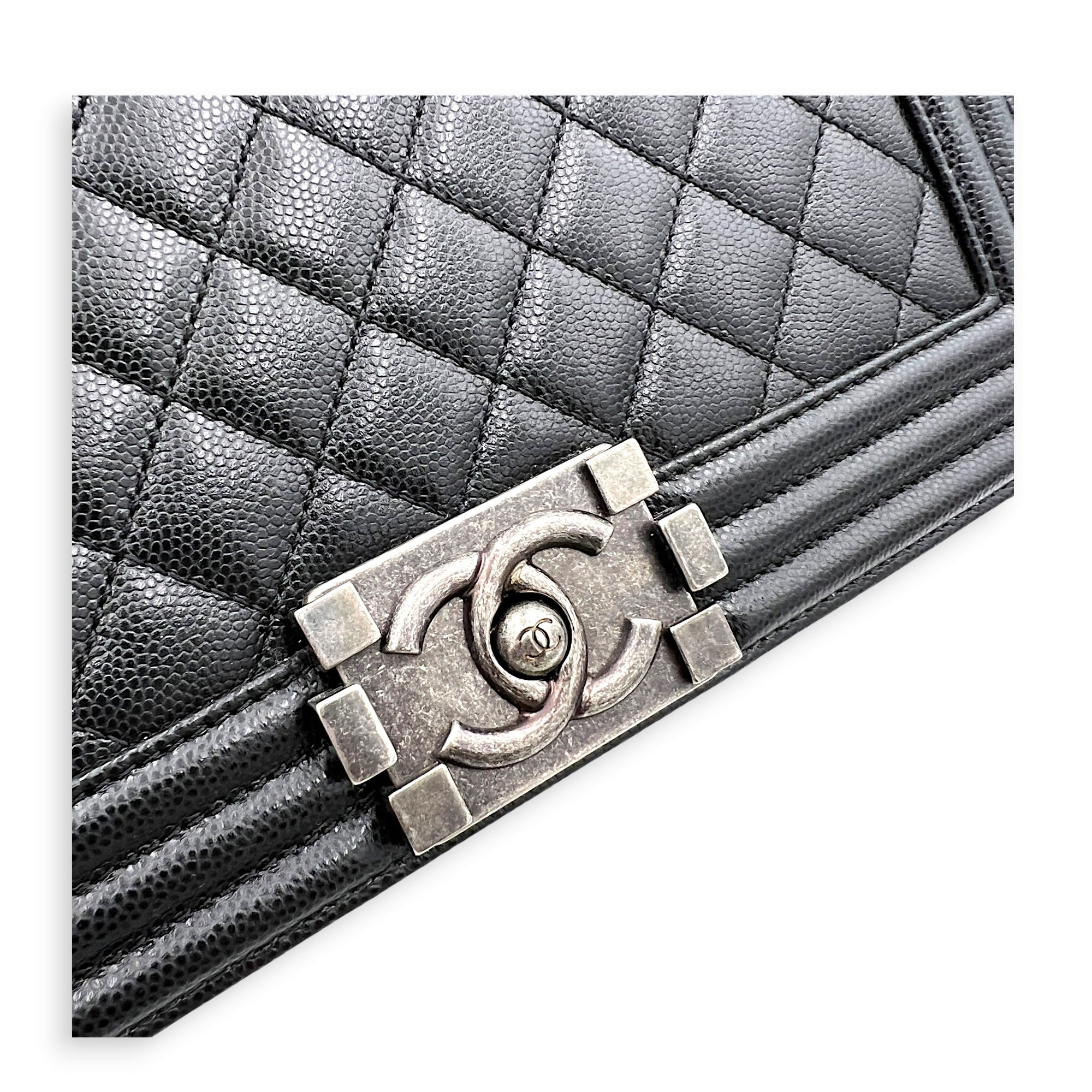 Boy Crossbody Bag Black in Caviar Leather, Ruthenium hardware