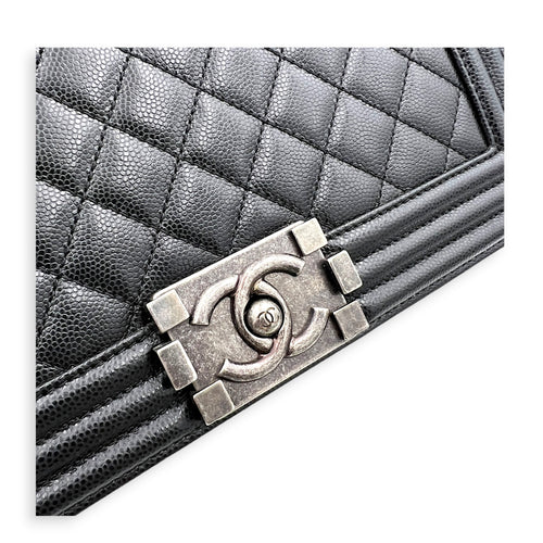 Boy Crossbody Bag Black in Caviar Leather, Ruthenium hardware