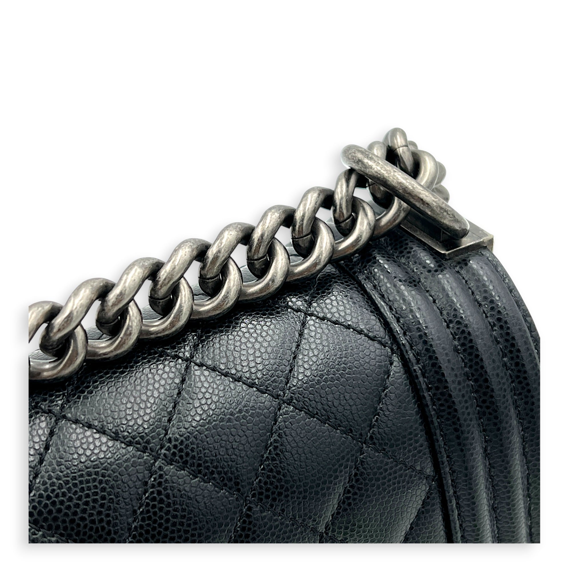Boy Crossbody Bag Black in Caviar Leather, Ruthenium hardware