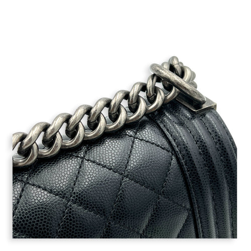 Boy Crossbody Bag Black in Caviar Leather, Ruthenium hardware