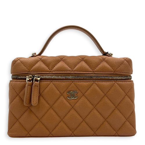 25S Top Handle Vanity Bag Brown in Caviar Leather, Gold hardware