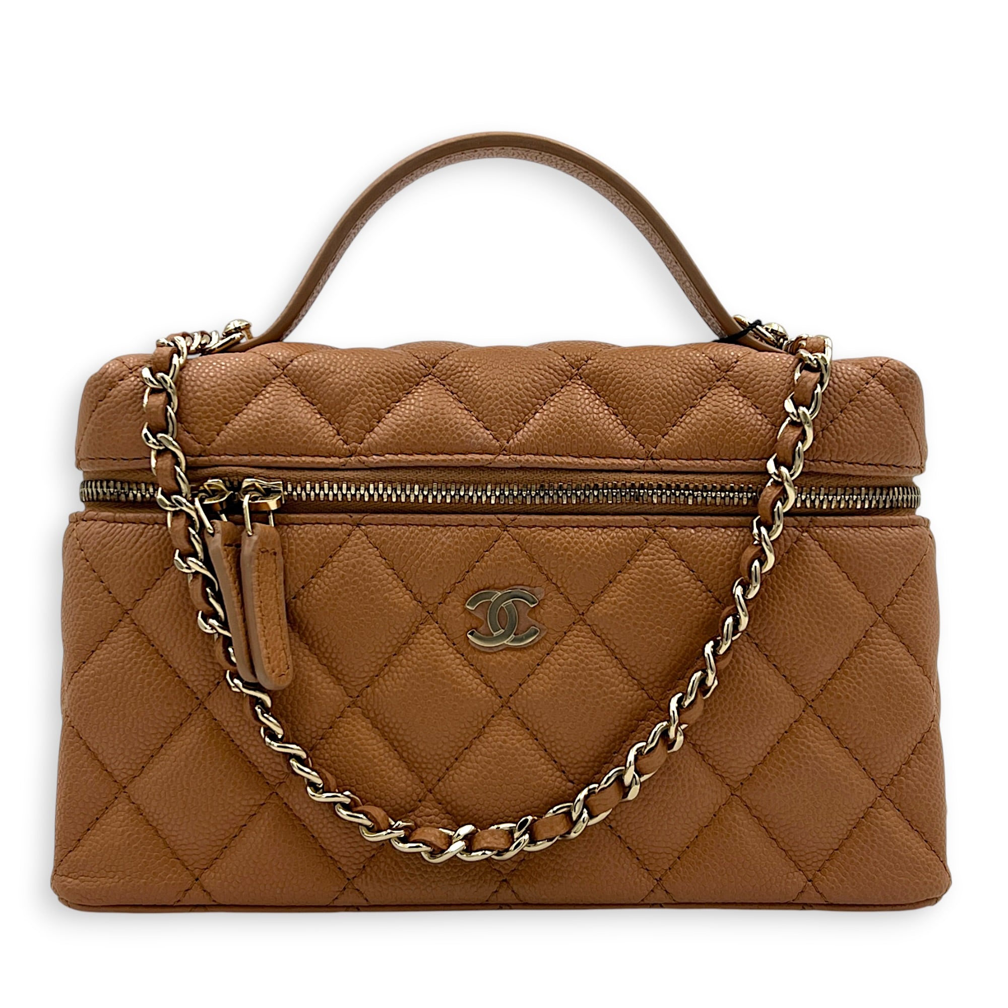 25S Top Handle Vanity Bag Brown in Caviar Leather, Gold hardware