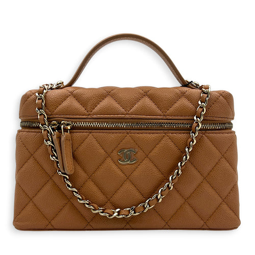 25S Top Handle Vanity Bag Brown in Caviar Leather, Gold hardware