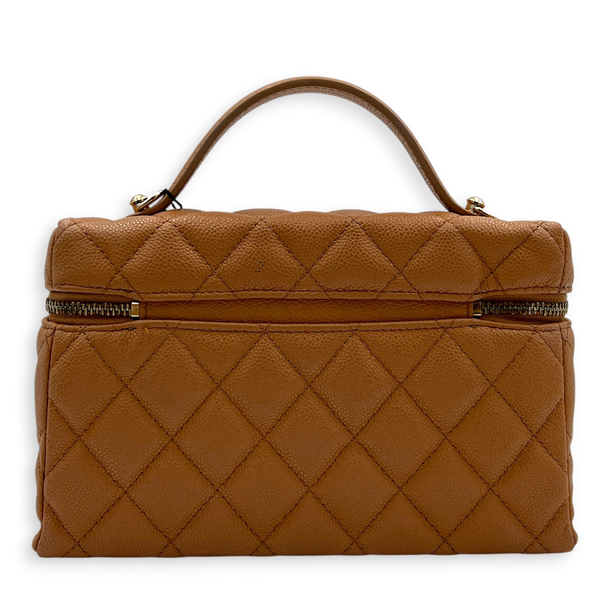 25S Top Handle Vanity Bag Brown in Caviar Leather, Gold hardware