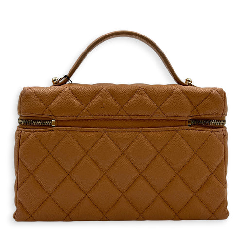 25S Top Handle Vanity Bag Brown in Caviar Leather, Gold hardware