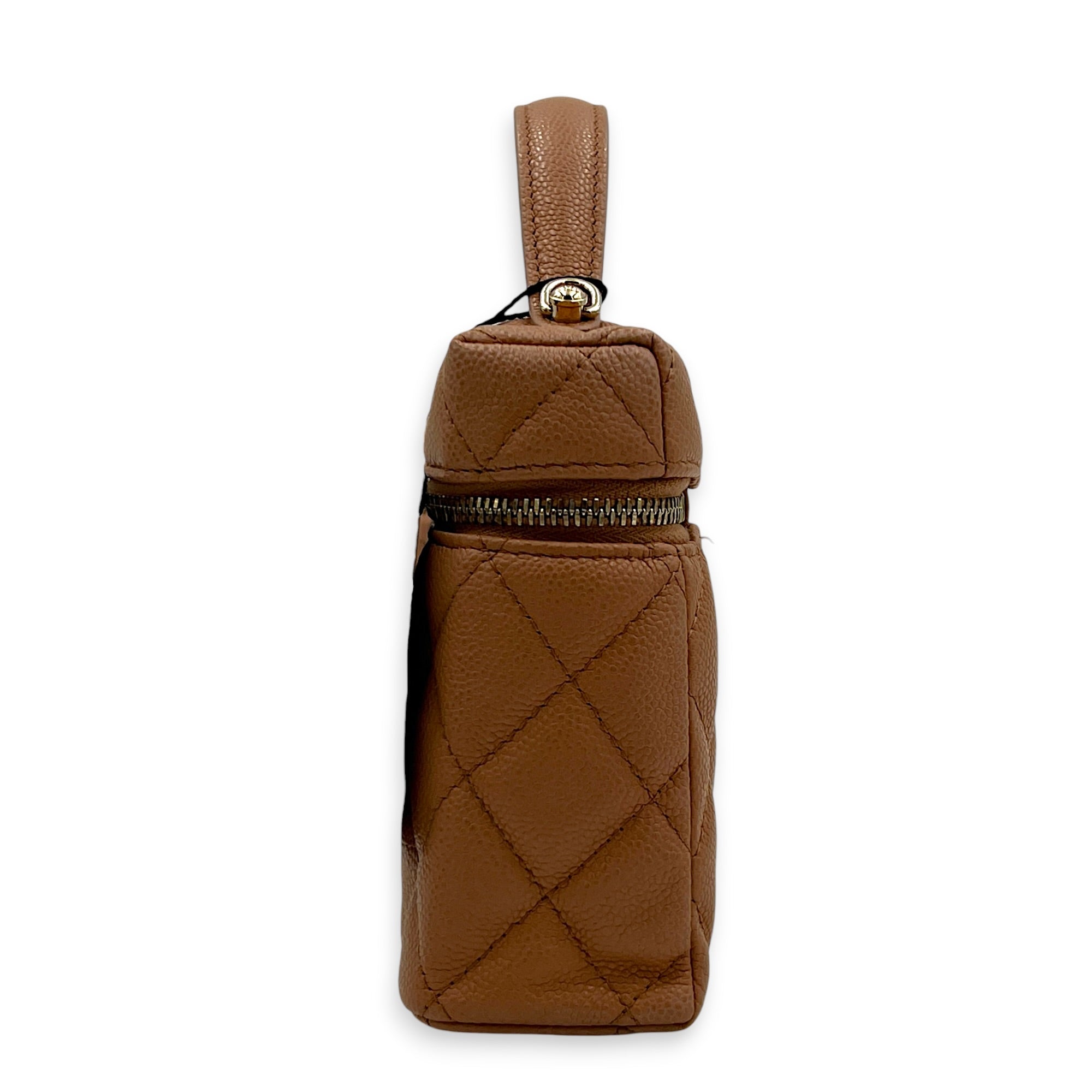 25S Top Handle Vanity Bag Brown in Caviar Leather, Gold hardware