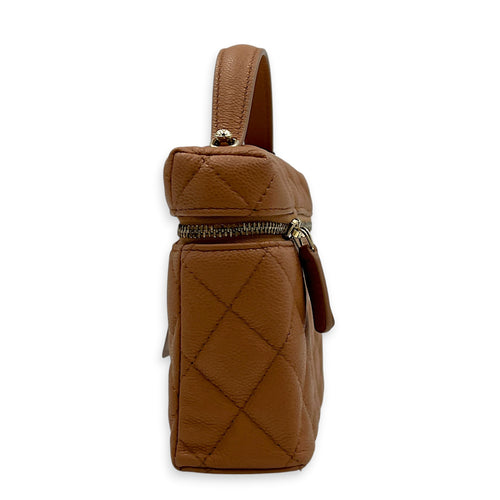 25S Top Handle Vanity Bag Brown in Caviar Leather, Gold hardware
