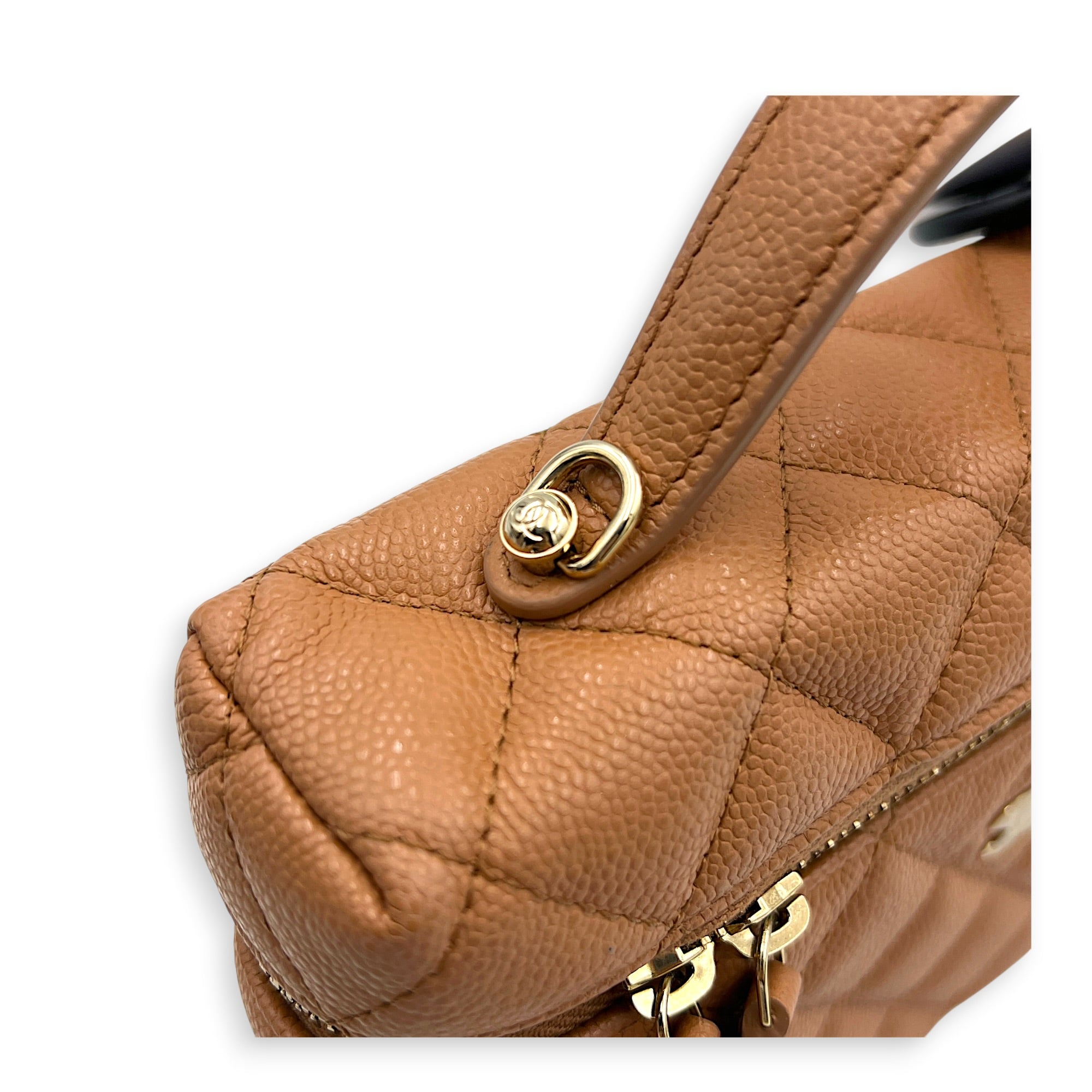 25S Top Handle Vanity Bag Brown in Caviar Leather, Gold hardware
