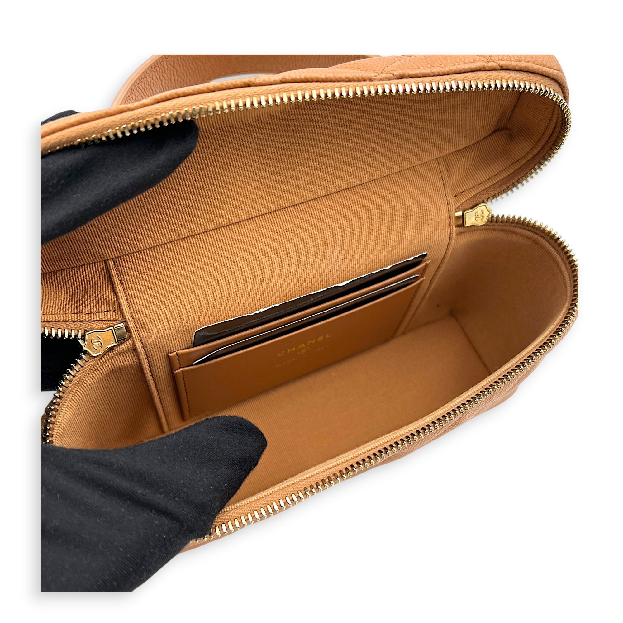 25S Top Handle Vanity Bag Brown in Caviar Leather, Gold hardware
