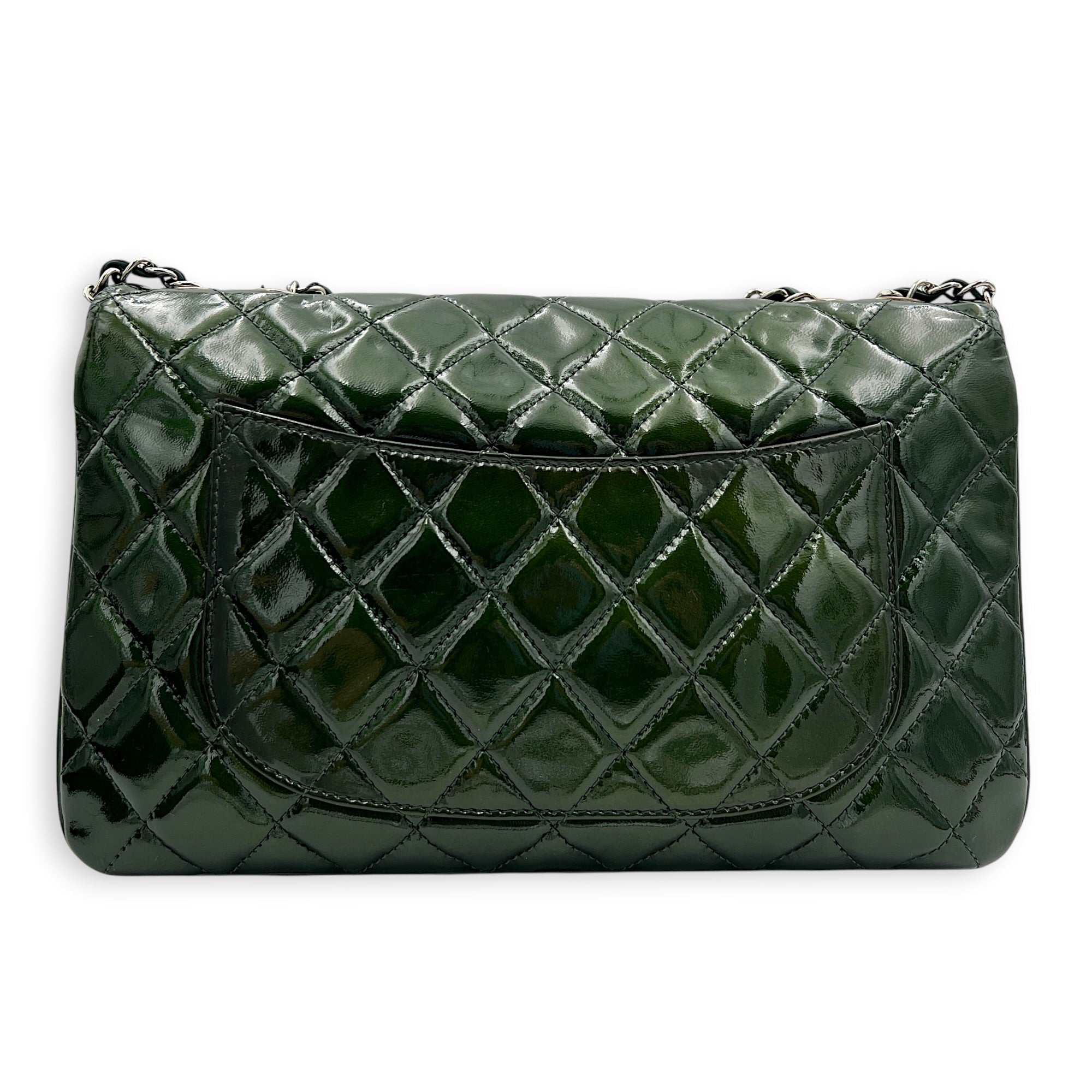 CC Shoulder Bag Green in Patent Leather, Silver hardware