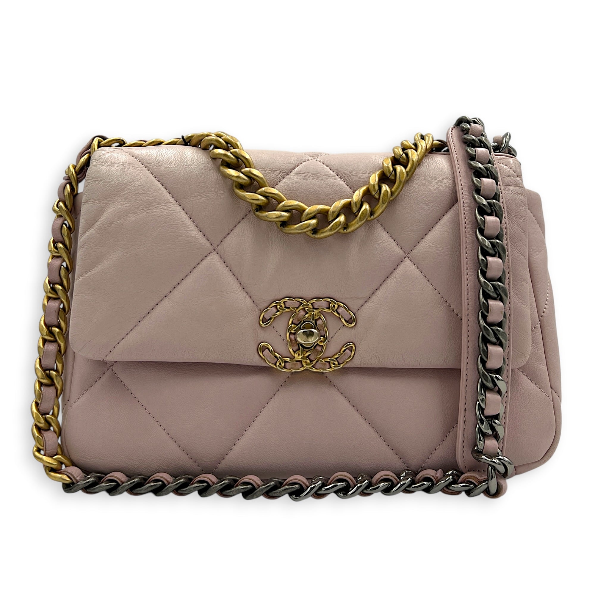 C19 Shoulder Bag Pink in Lambskin, Mixed hardware