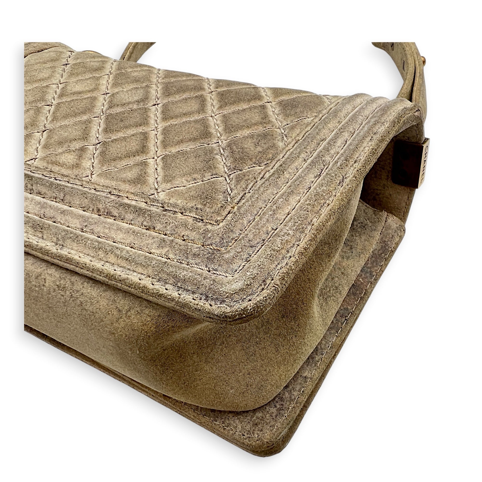 Boy Beige Crossbody Bag in Distressed Nubuck, Brushed Gold hardware