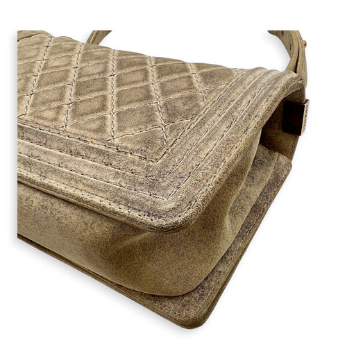 Boy Beige Crossbody Bag in Distressed Nubuck, Brushed Gold hardware
