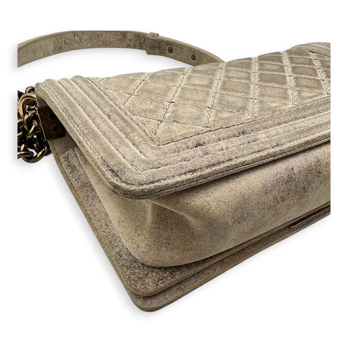 Boy Beige Crossbody Bag in Distressed Nubuck, Brushed Gold hardware