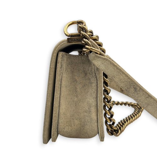 Boy Beige Crossbody Bag in Distressed Nubuck, Brushed Gold hardware