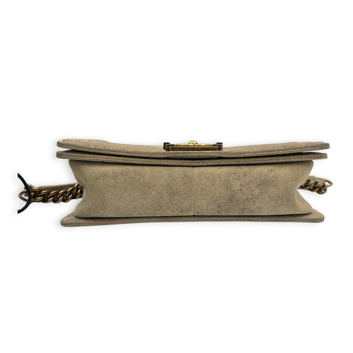 Boy Beige Crossbody Bag in Distressed Nubuck, Brushed Gold hardware