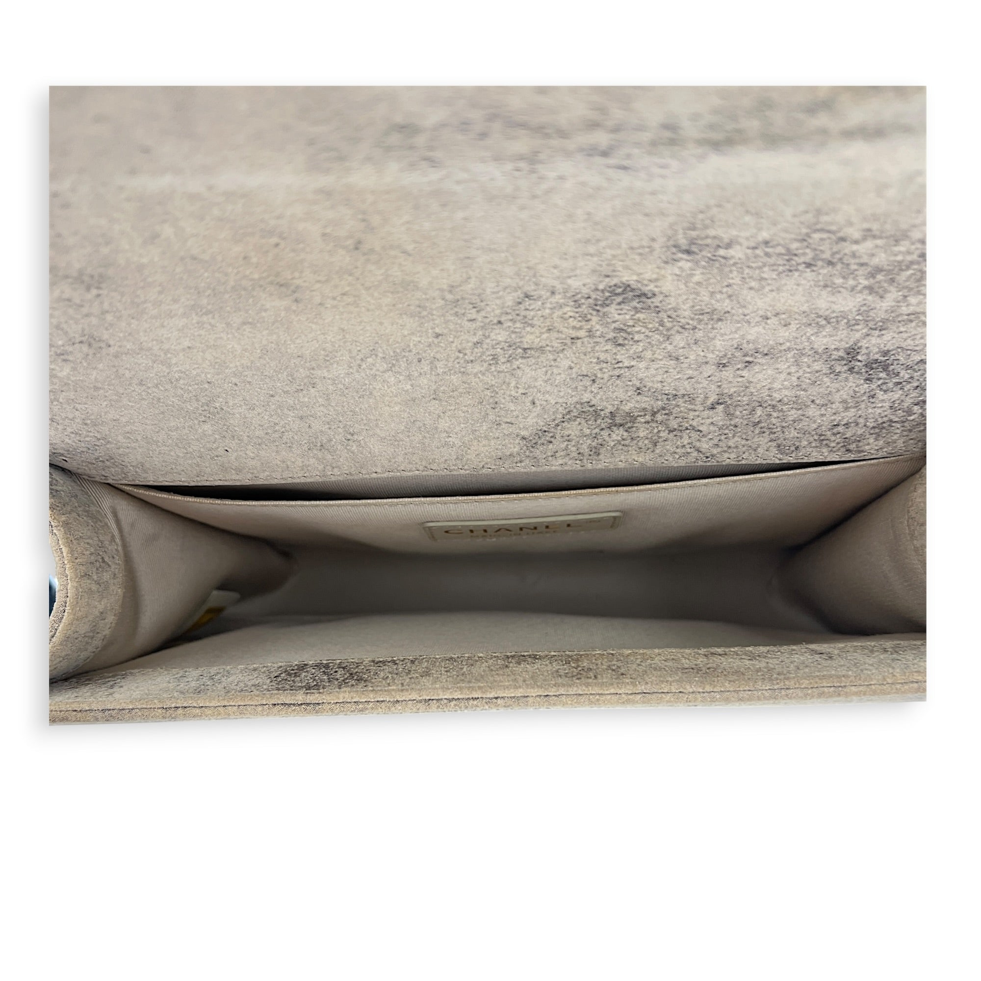 Boy Beige Crossbody Bag in Distressed Nubuck, Brushed Gold hardware