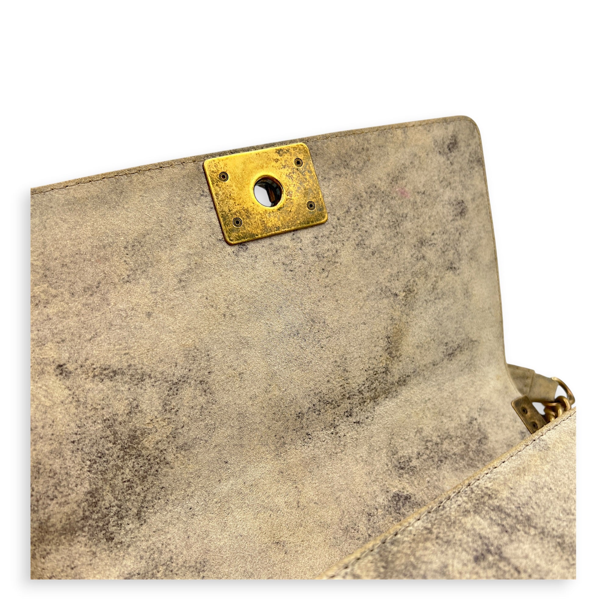 Boy Beige Crossbody Bag in Distressed Nubuck, Brushed Gold hardware