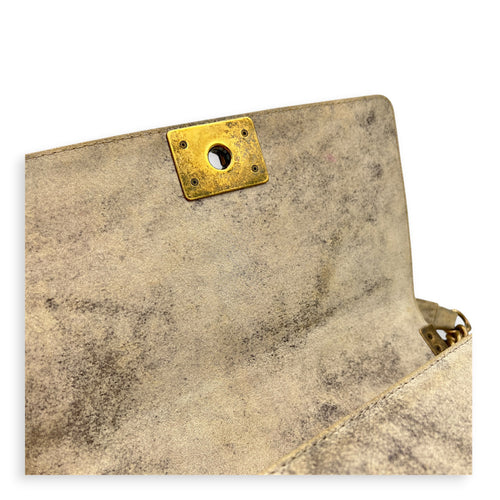 Boy Beige Crossbody Bag in Distressed Nubuck, Brushed Gold hardware