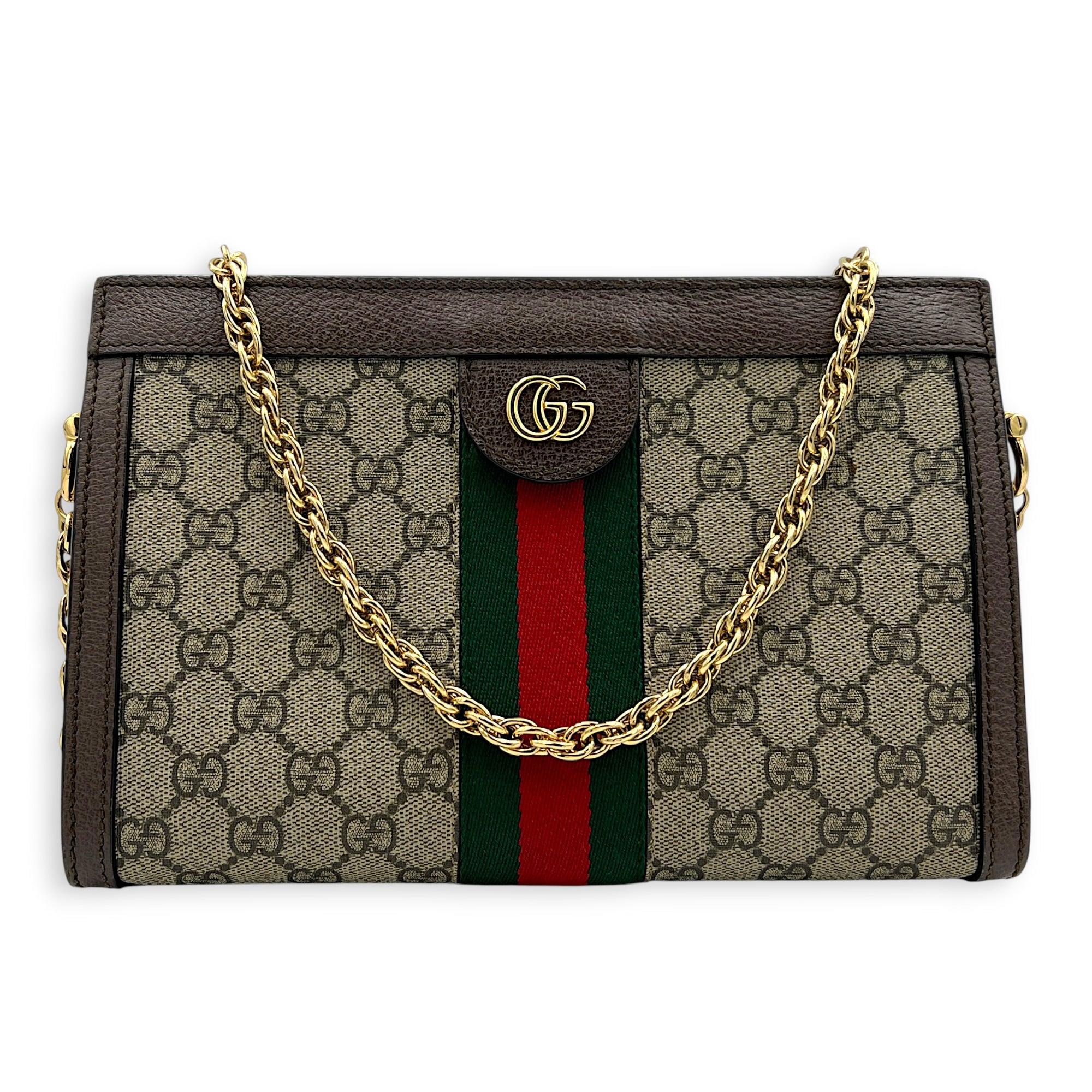 Ophidia Brown Crossbody Bag in Coated Canvas, Gold hardware