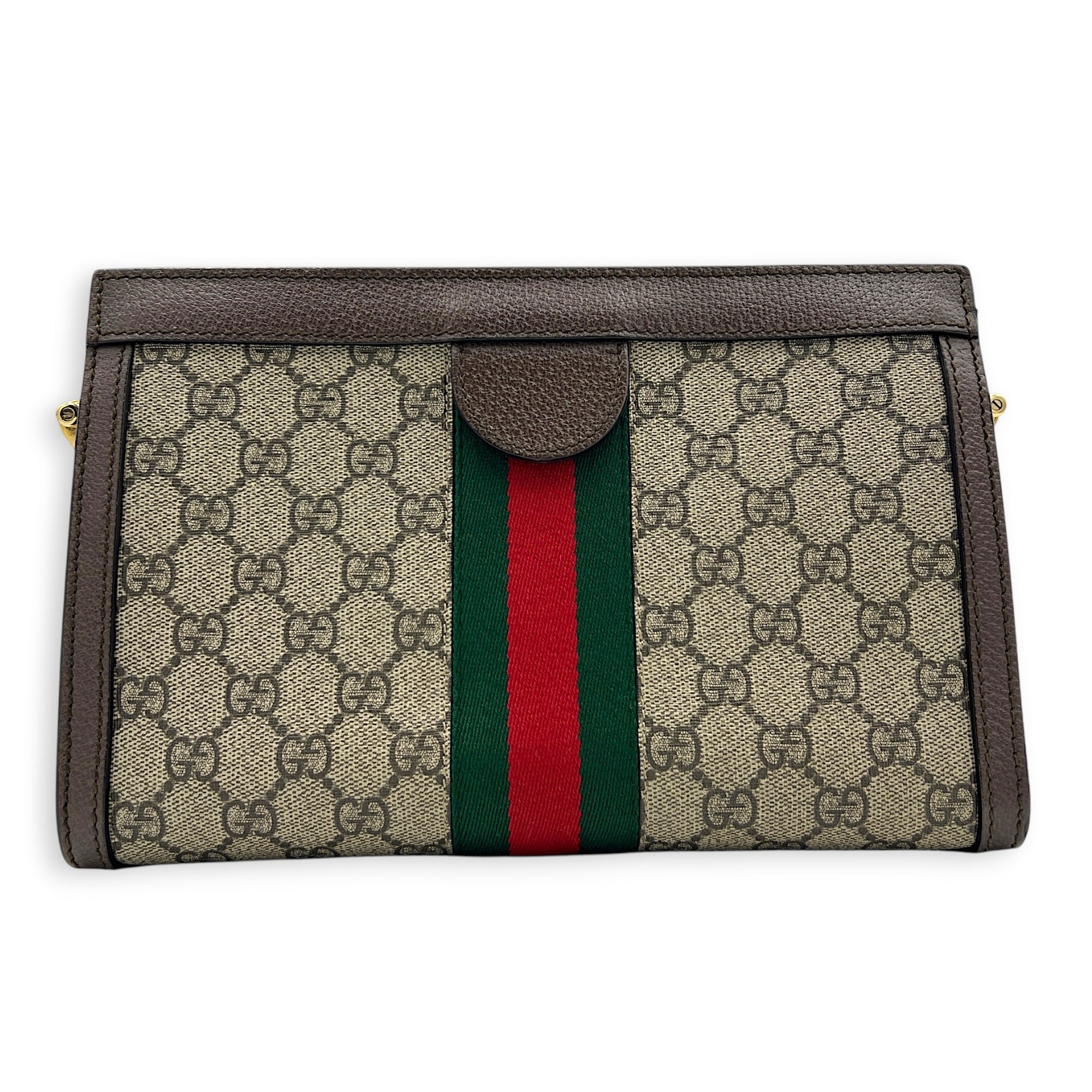 Ophidia Brown Crossbody Bag in Coated Canvas, Gold hardware