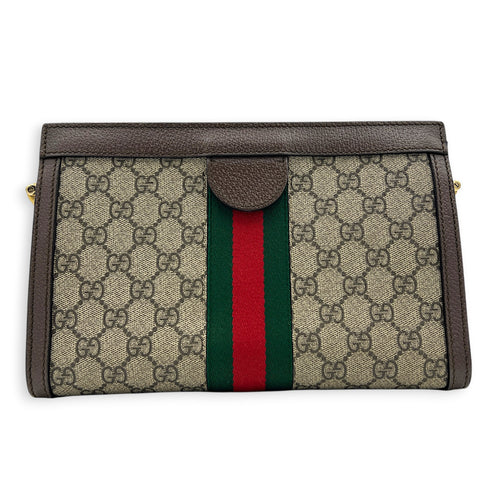 Ophidia Brown Crossbody Bag in Coated Canvas, Gold hardware