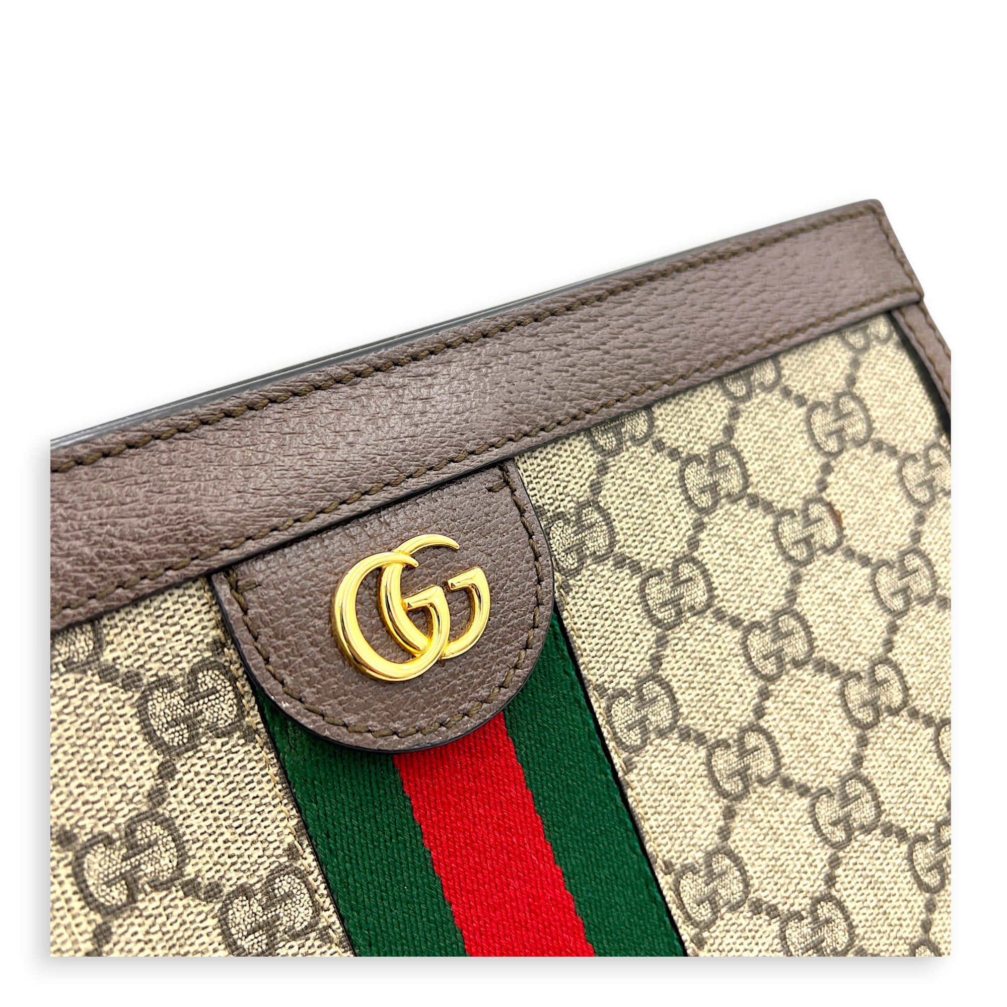 Ophidia Brown Crossbody Bag in Coated Canvas, Gold hardware