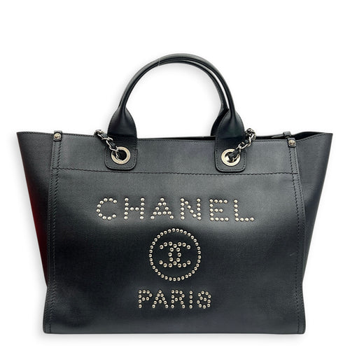 Deauville Tote Bag Black in Caviar Leather, Silver hardware