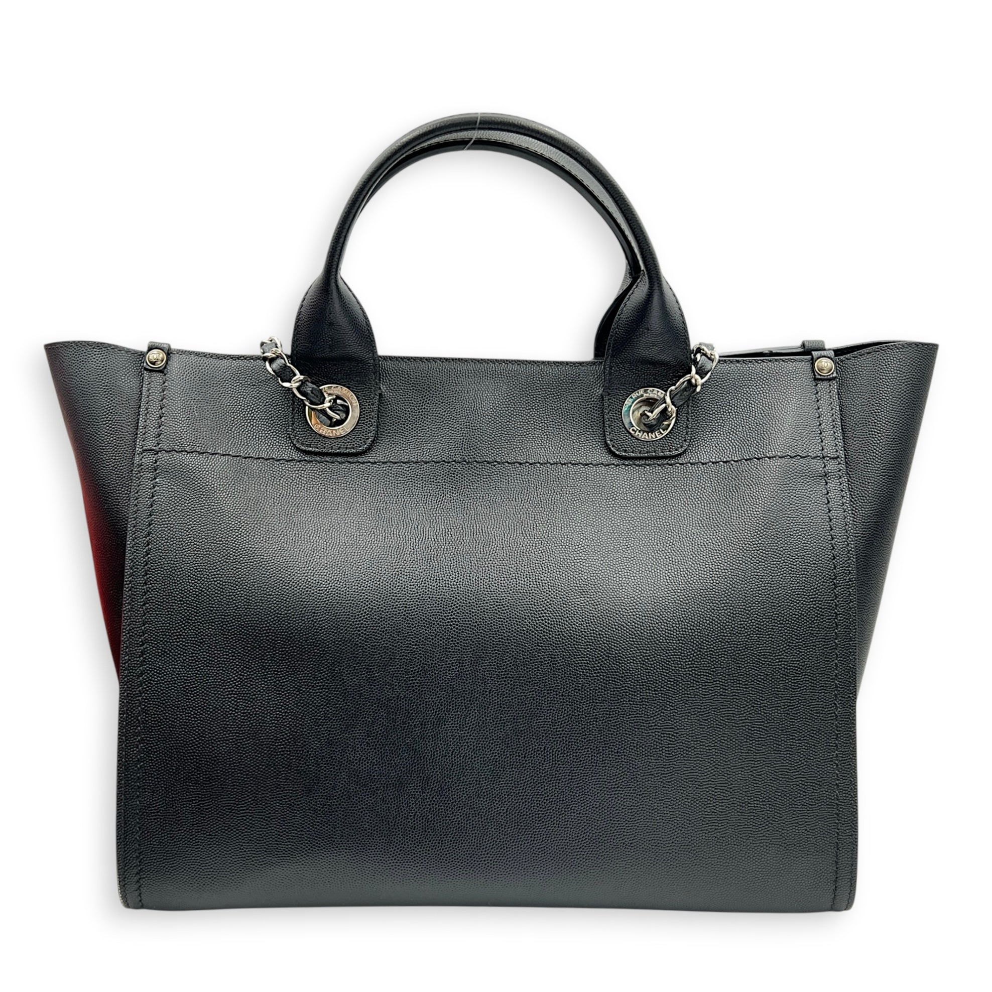 Deauville Tote Bag Black in Caviar Leather, Silver hardware