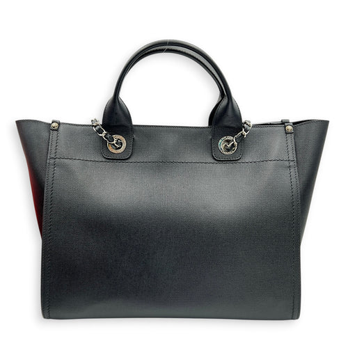 Deauville Tote Bag Black in Caviar Leather, Silver hardware