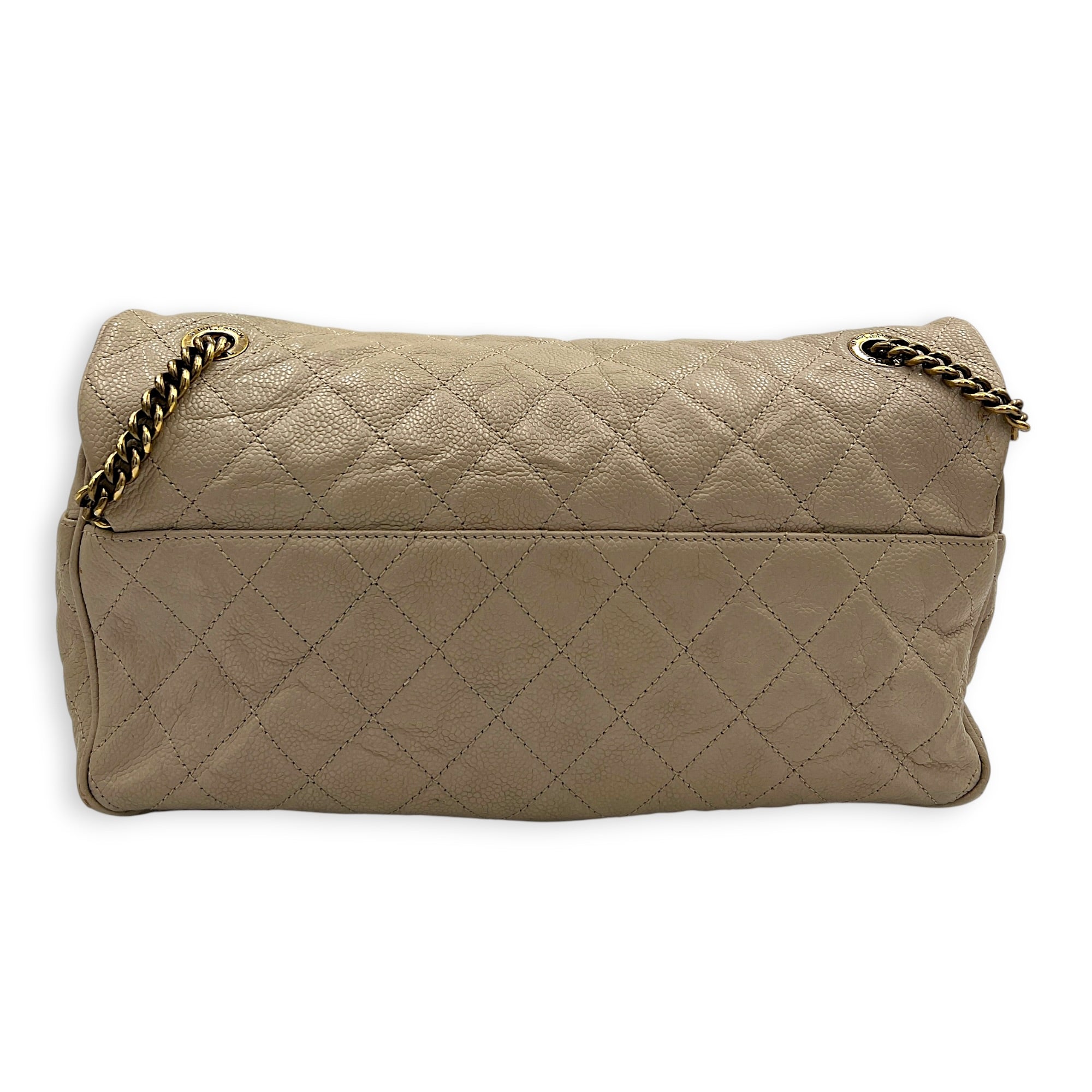Easy Flap Shoulder Bag Beige in Caviar Leather, Gold hardware