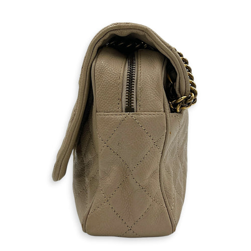 Easy Flap Shoulder Bag Beige in Caviar Leather, Gold hardware