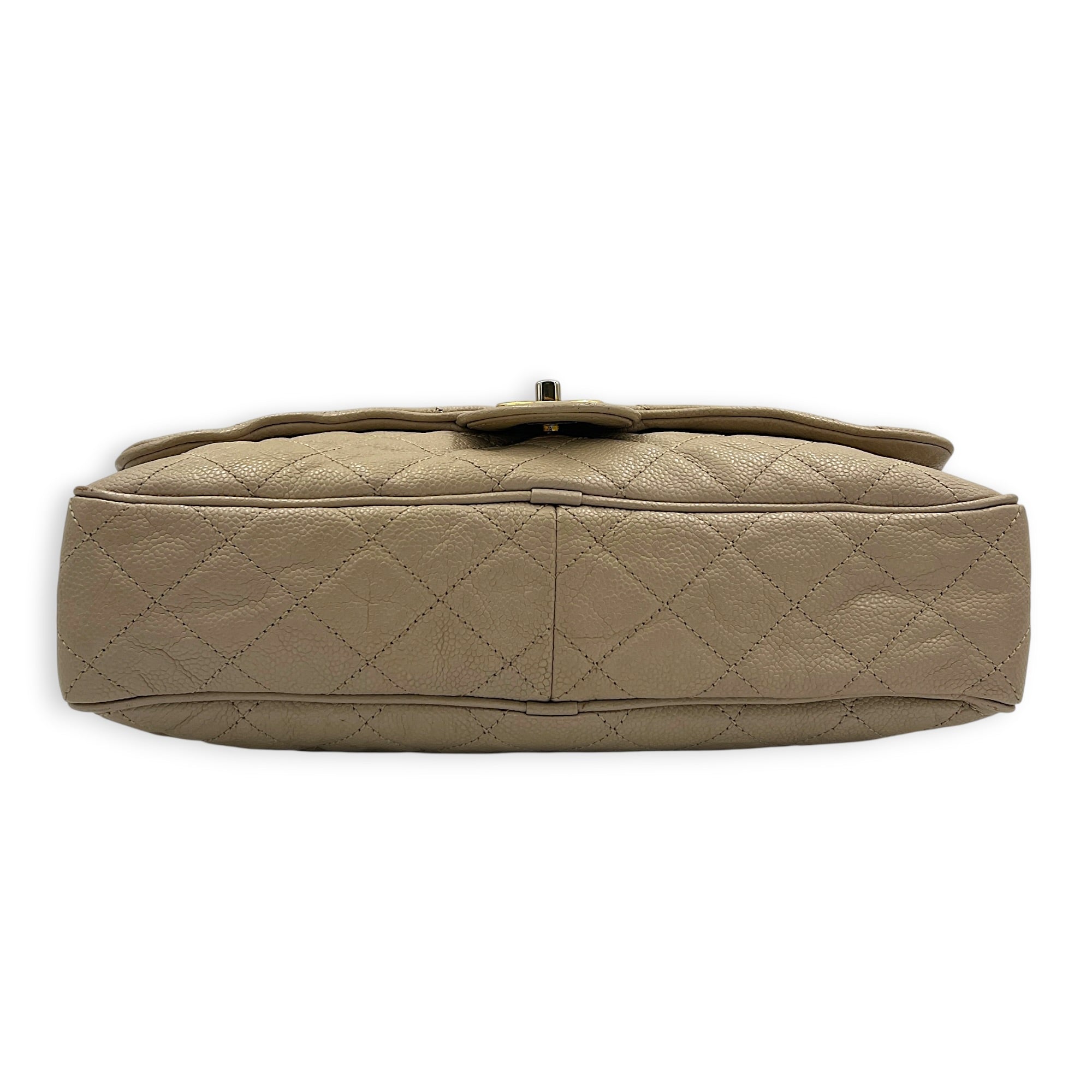 Easy Flap Shoulder Bag Beige in Caviar Leather, Gold hardware