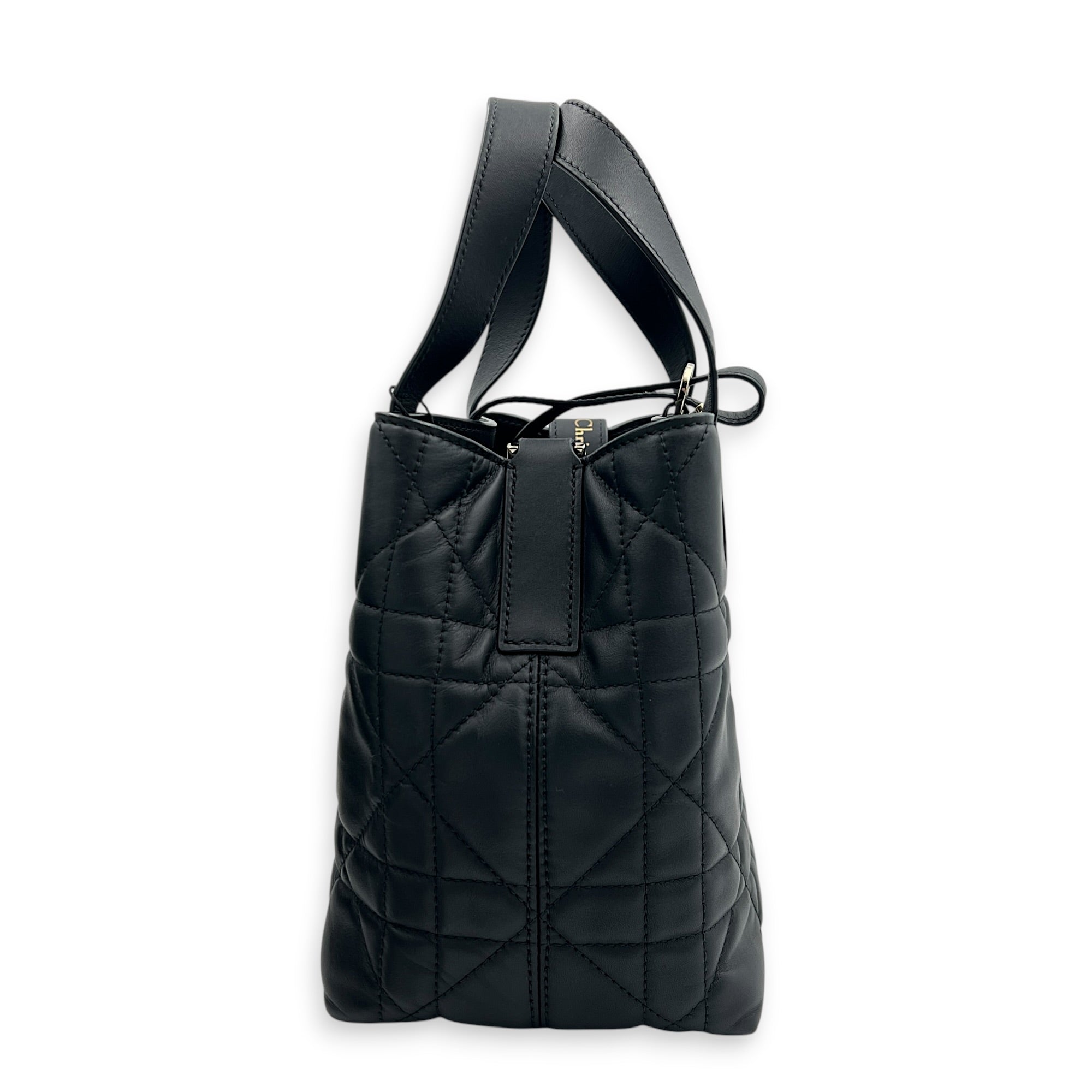 Toujours Vertical Black Top Handle Bag in Calfskin, Gold hardware