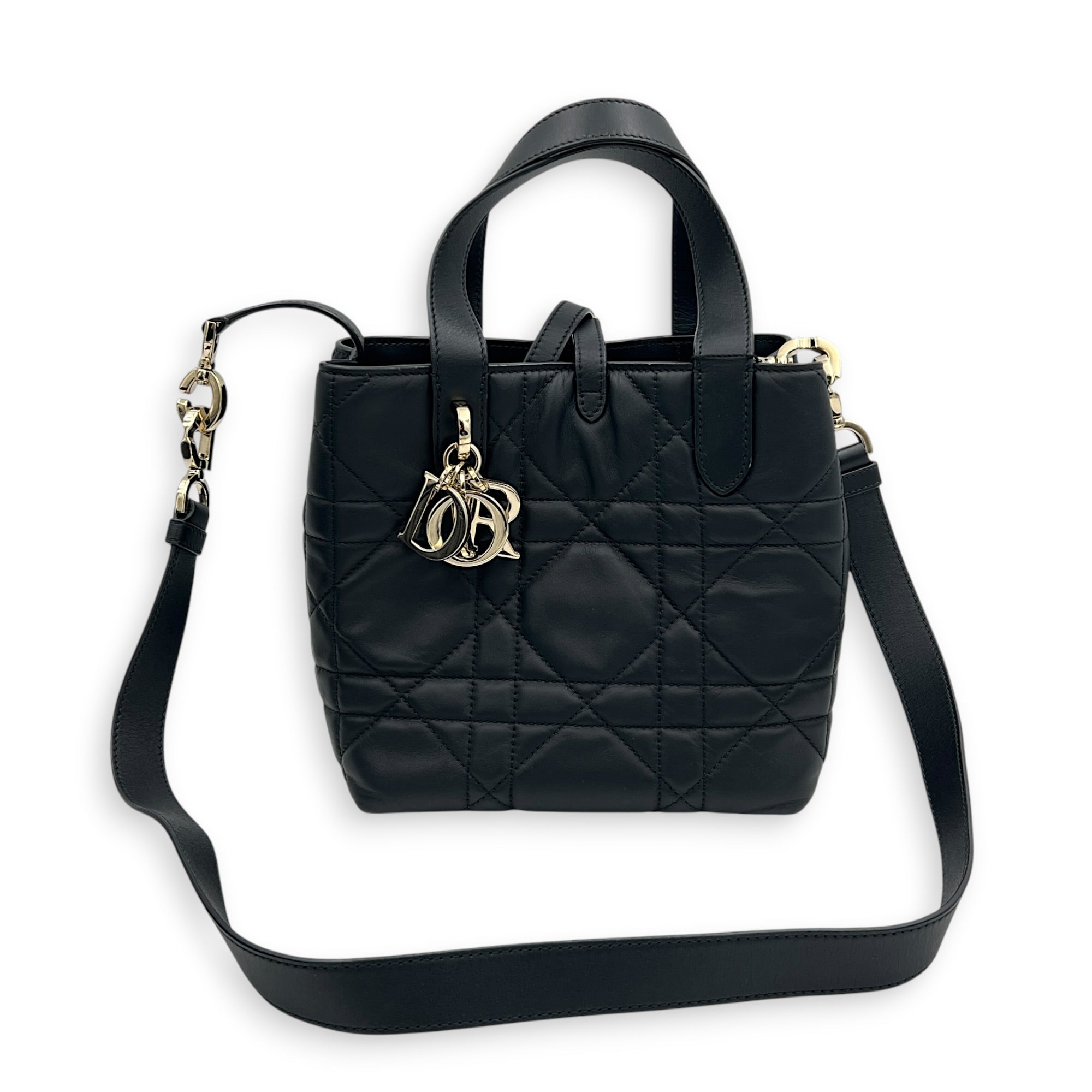Toujours Vertical Black Top Handle Bag in Calfskin, Gold hardware