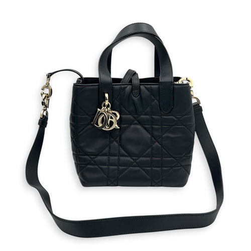 Toujours Vertical Black Top Handle Bag in Calfskin, Gold hardware