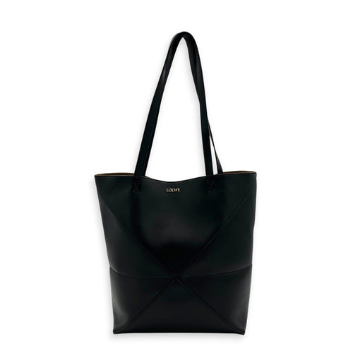Puzzle Fold Black Tote Bag in Calfskin