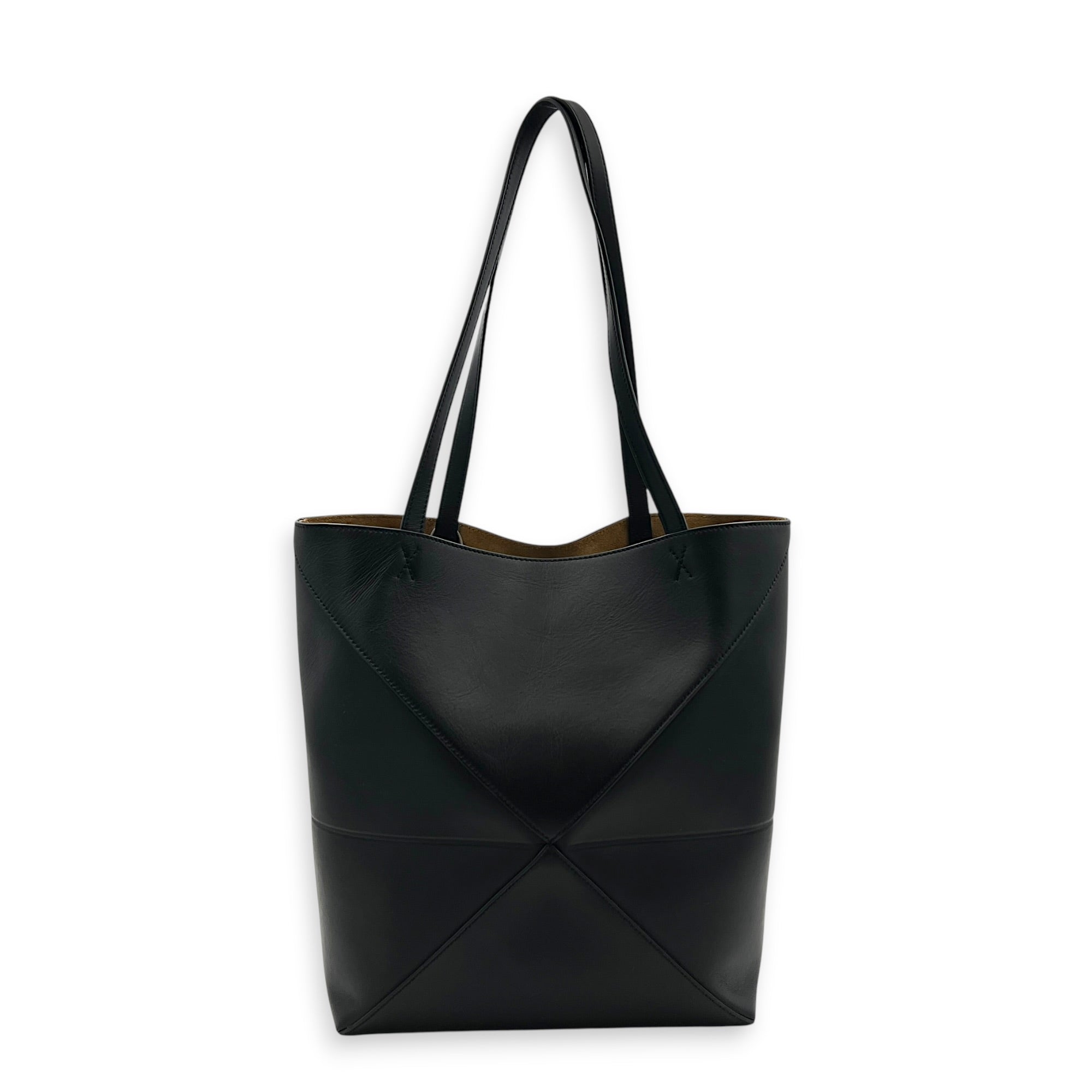 Puzzle Fold Black Tote Bag in Calfskin