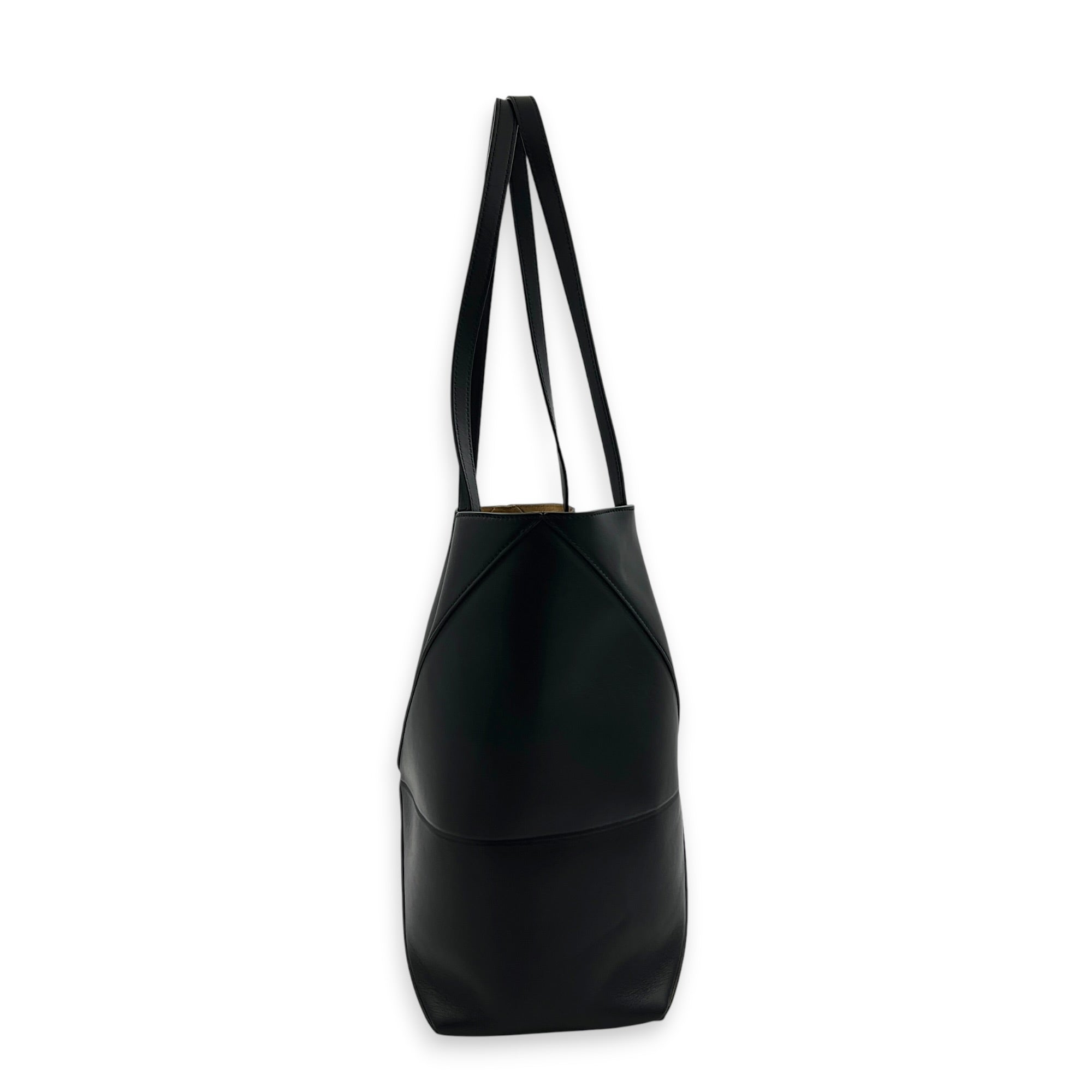 Puzzle Fold Black Tote Bag in Calfskin