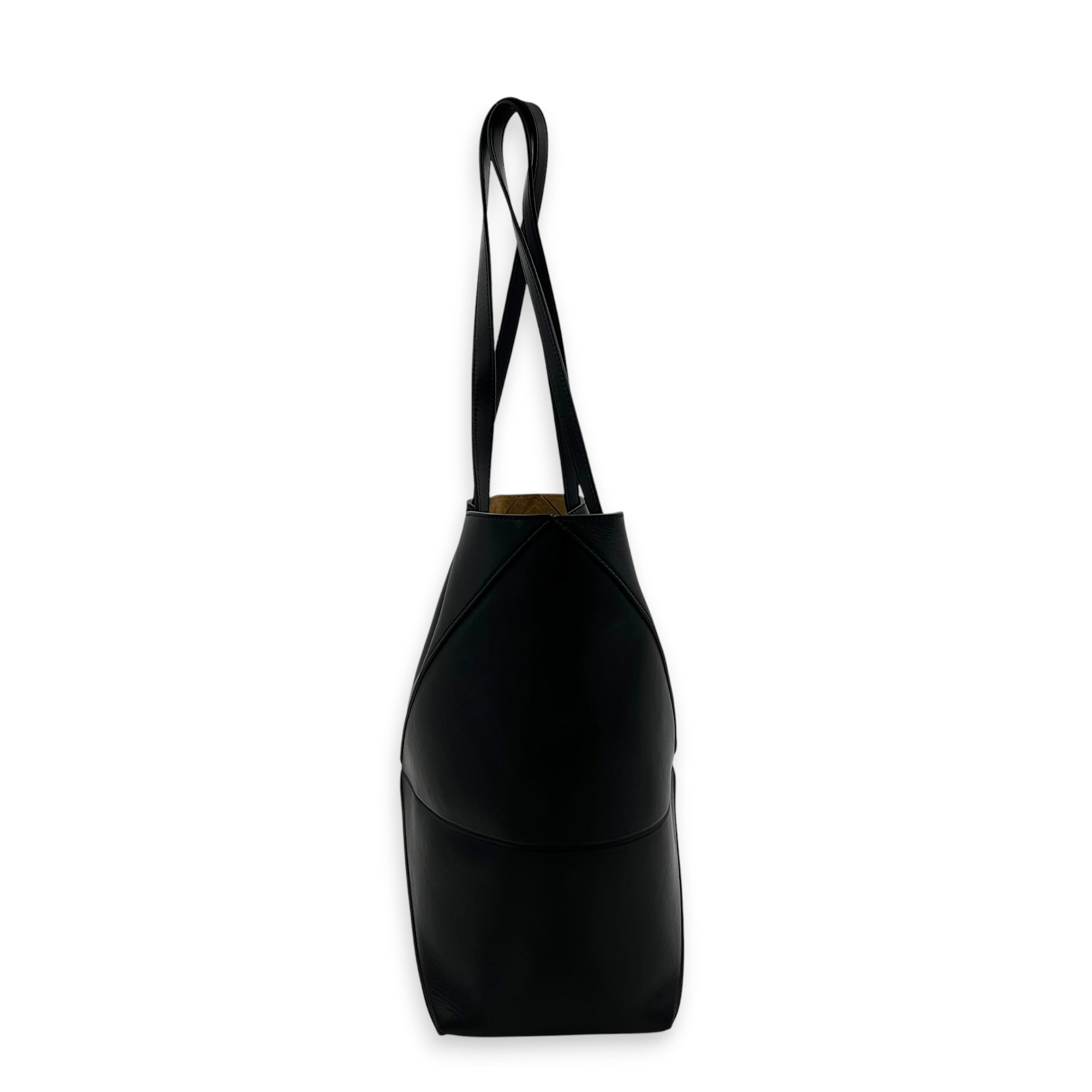 Puzzle Fold Black Tote Bag in Calfskin