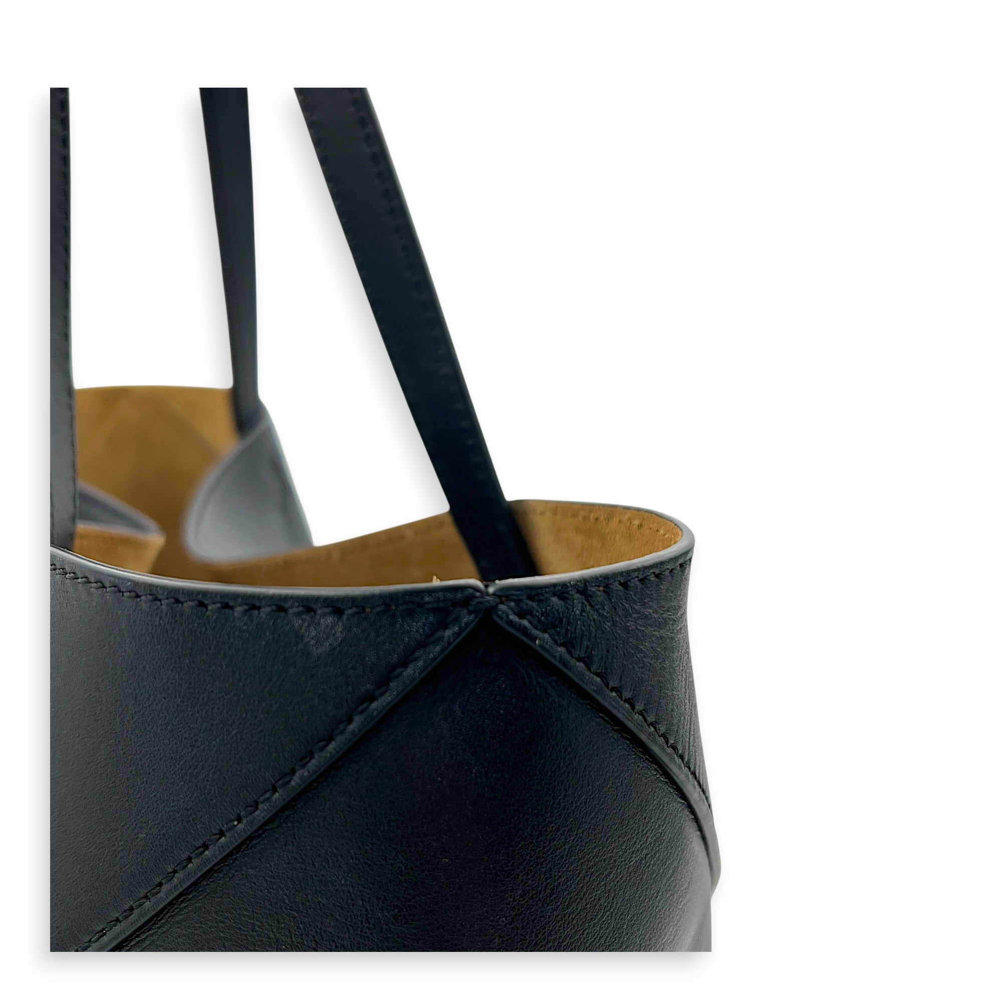 Puzzle Fold Black Tote Bag in Calfskin