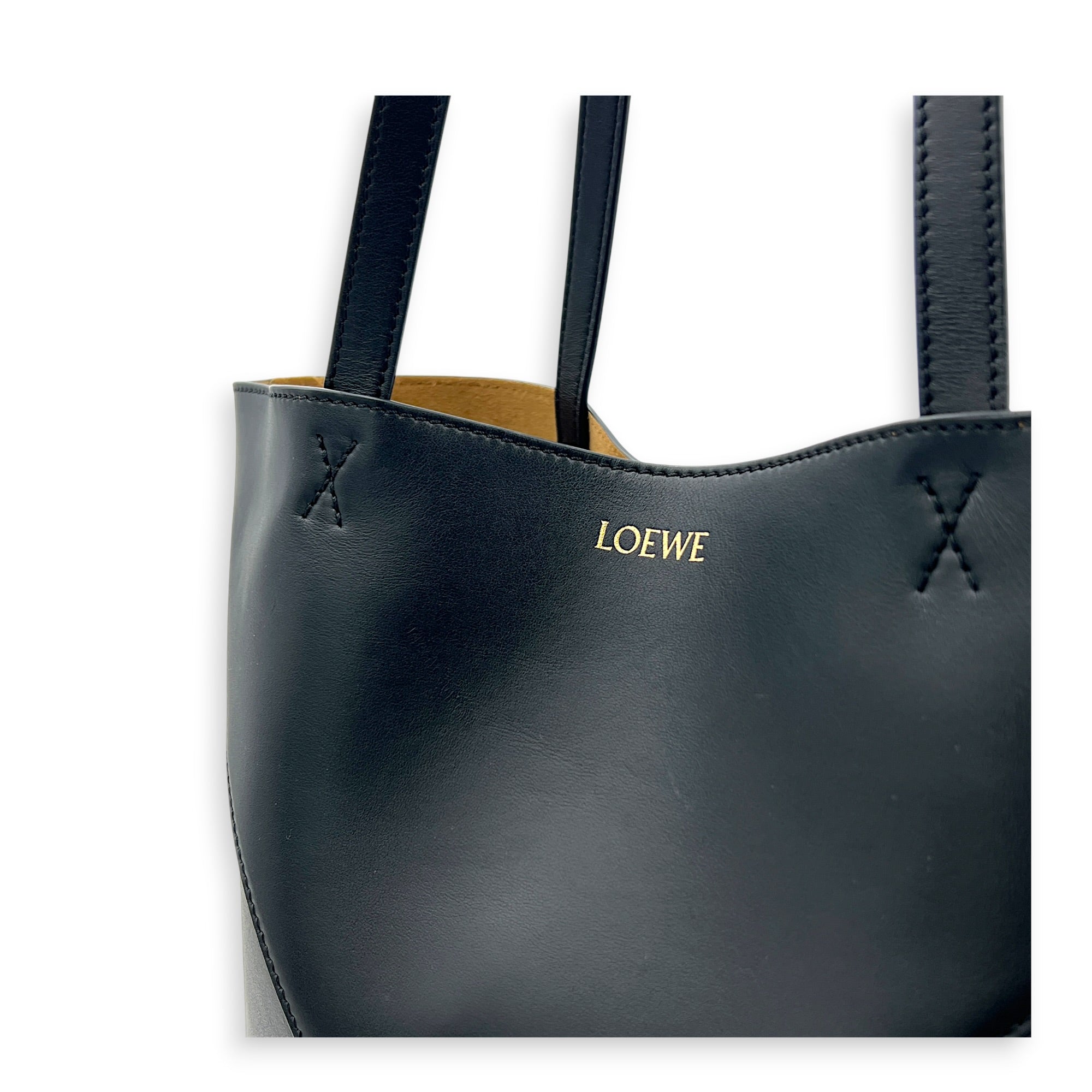 Puzzle Fold Black Tote Bag in Calfskin